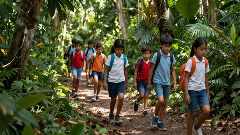 Niños mexicanos explorando la selva vibrante