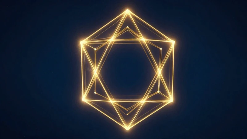 Pentágono con simetría, geometría y luz vibrante