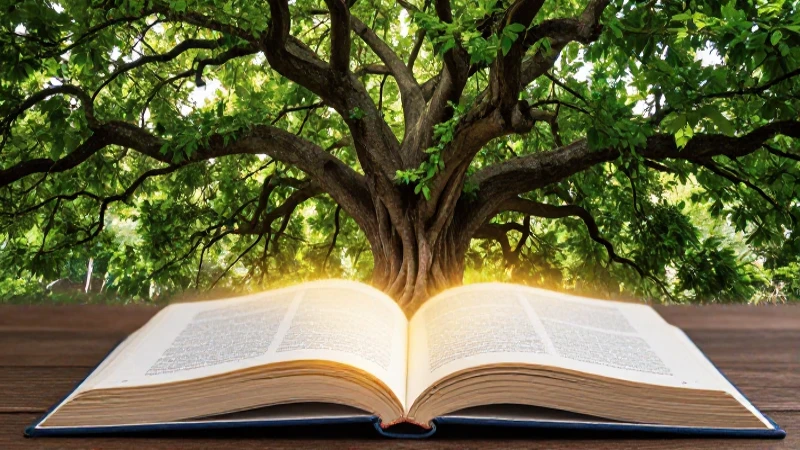 Árbol épico con libro, estilo educativo premium