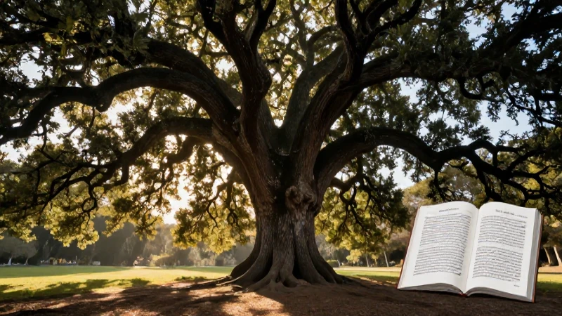 Roble majestuoso en luz dorada, perfecto para educación
