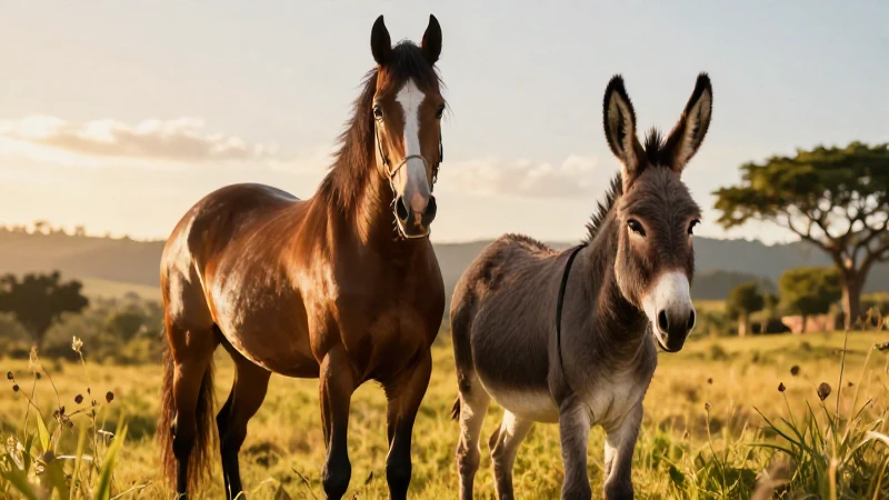 El asno y el caballo: Fábula de sabiduría y amistad 5 Caballo y burro en vibrante México al atardecer