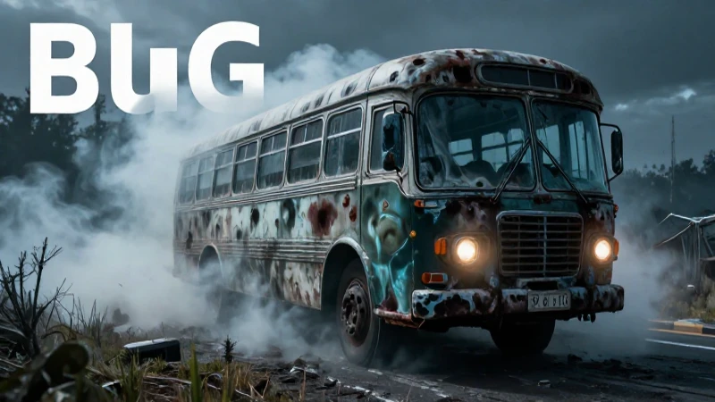 Autobús espectral de horror en niebla