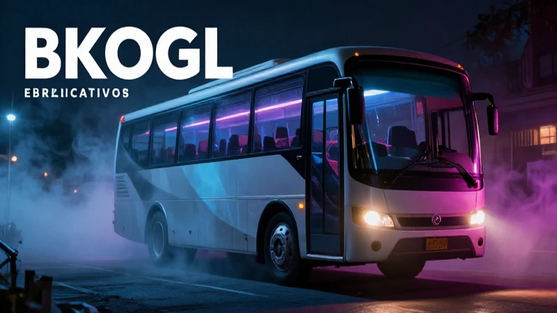 Bus espectral dramático en niebla cinematográfica