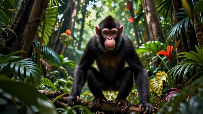 Mono detallado en escena tropical cinematográfica