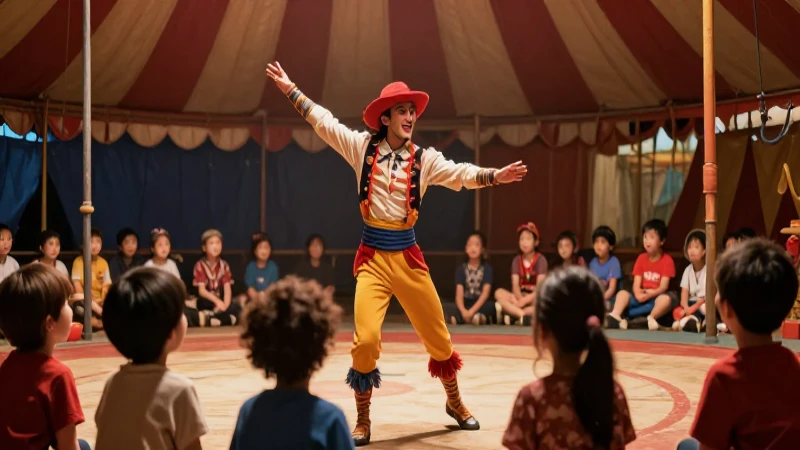 El Circo del Mundo: La Magia de Chile en el Espectáculo 4 Mago interactúa con niños en la carpa del circo
