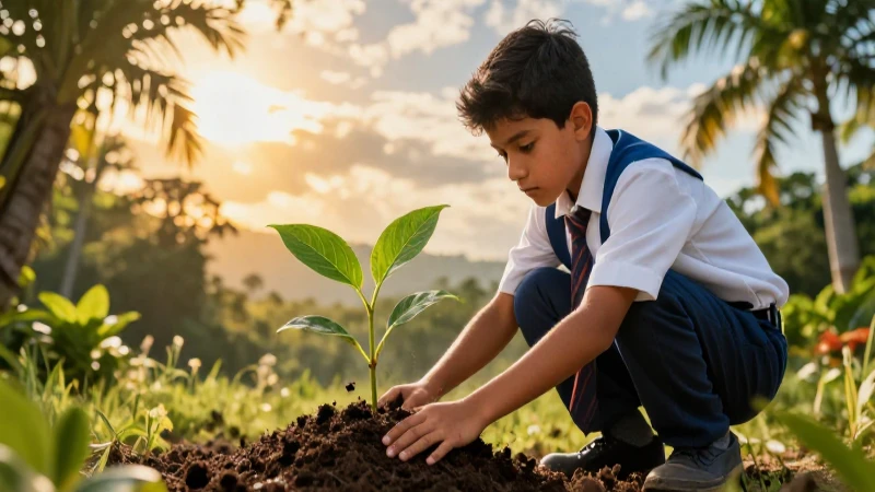 Desvela el impacto del clima en regiones y medio ambiente 4 Joven mexicano planta, luz dramática, profesionalismo