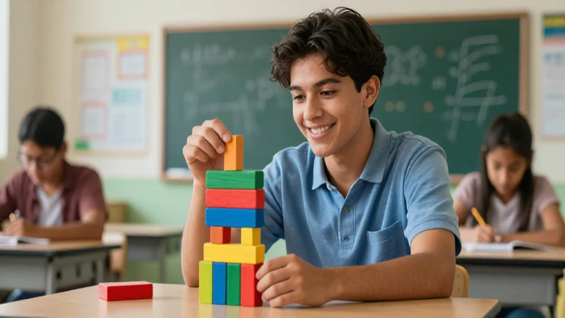 Estudiante mexicano aprende división con bloques