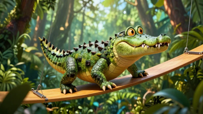 Crocodilo sonriente en selva tropical dinámica