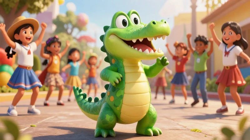Cocodrilo anima baile rítmico a niños mexicanos