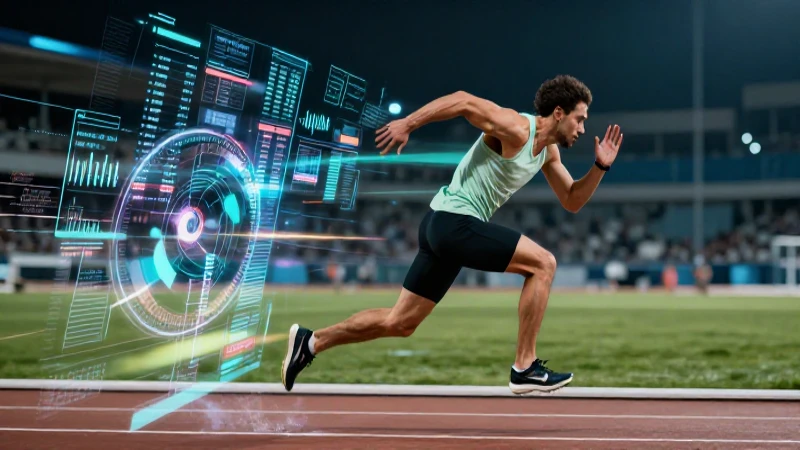 Deportista con datos financieros digitales brillantes