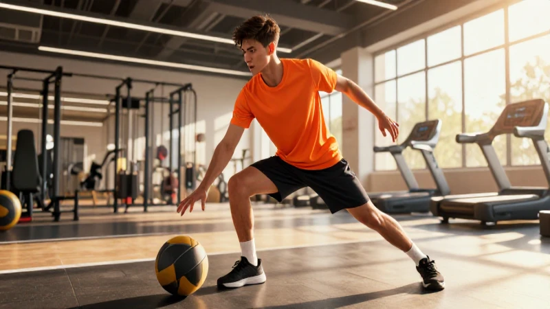 Atleta dinámico en gimnasio con iluminación dorada