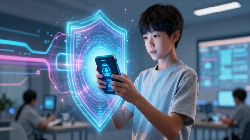 Joven protege su dispositivo con escudo digital