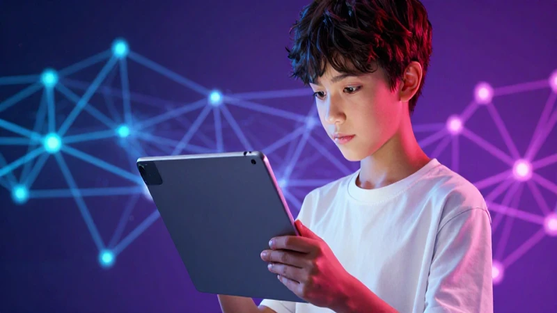 Estudiante digital con tablet en ambiente vibrante