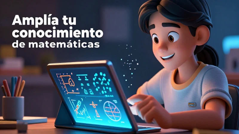 Amplía tu conocimiento de matemáticas con nuestro libro en PDF 3 Estudiante feliz estudia matemáticas con una tablet