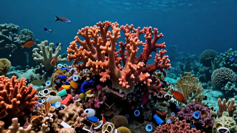 El mar: importancia, tipos y ejemplos de mares del mundo 6 Arrecife vibrante con vida marina y restos de plástico