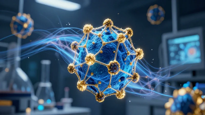 Nanostructura azul y dorada con energía vibrante