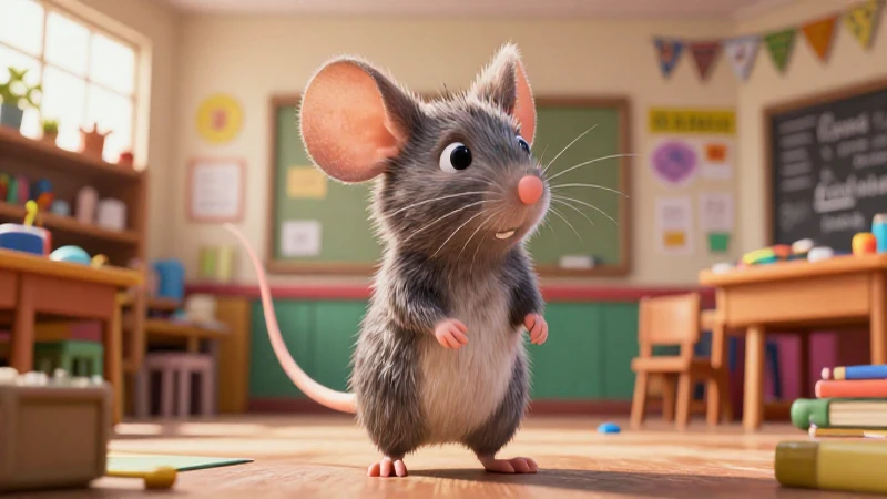 Ratón detallado en ambiente escolar mexicano vibrante