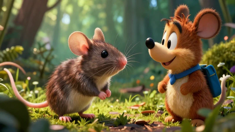 Ratón interactúa con amigo en bosque vibrante