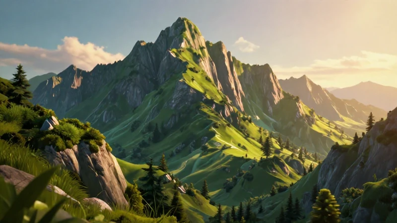Conoce el mundo del relieve: características, tipos y su importancia 5 Ilustración 3D vibrante de montañas al atardecer