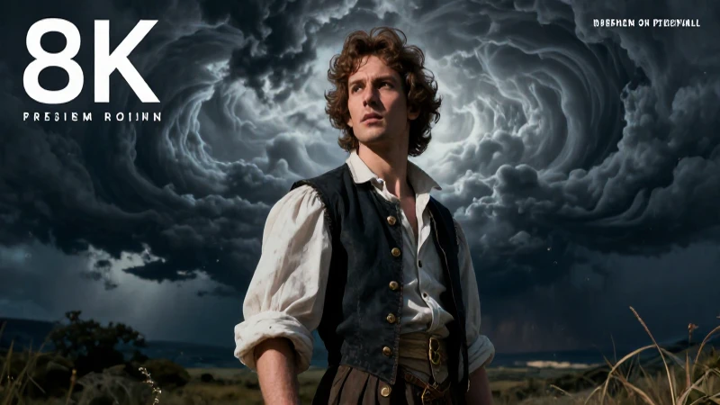 Figura romántica dramática en tormenta épica