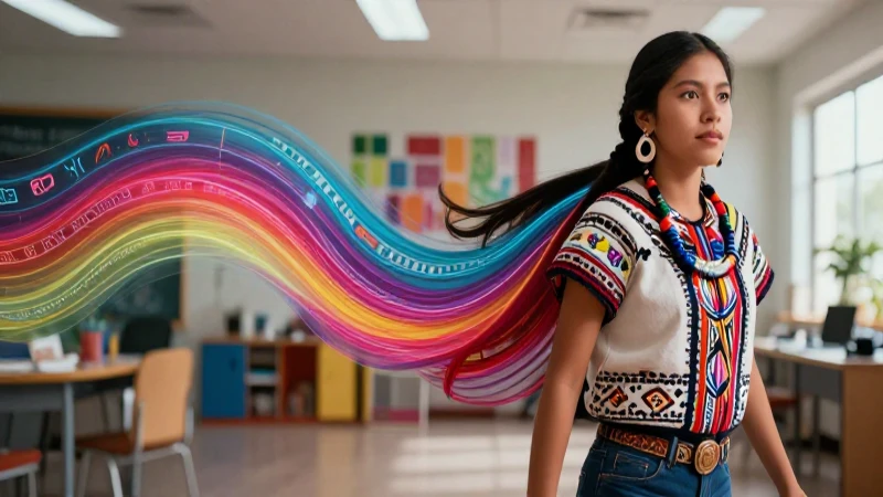 Ilustración vibrante de jóvenes mexicanos con simbolismo etéreo