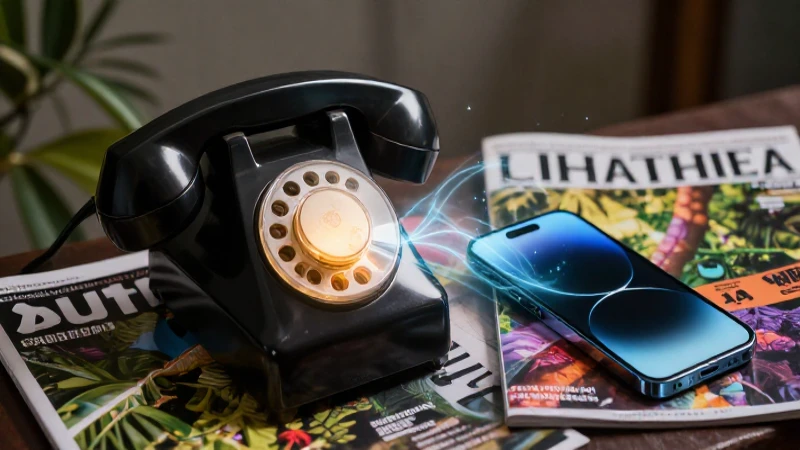 Teléfono vintage y smartphone conectados en portada educativa