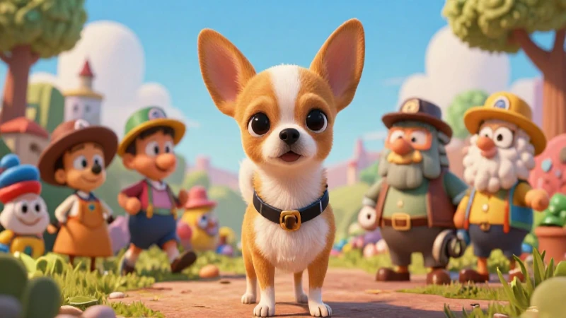 Viaje loco de chihuahuetas coloridas, ilustración vibrante