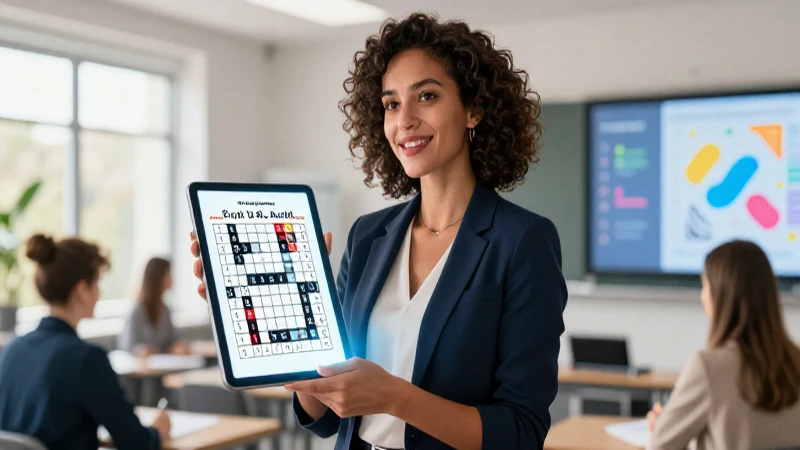 Elabora crucigramas educativos con Educaplay para maestros 5 Educadora profesional usa tableta digital moderna