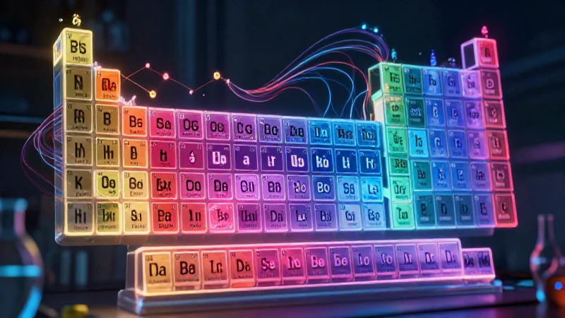 Ilustración química abstracta y vibrante de la tabla periódica