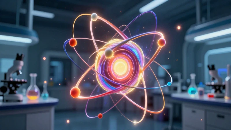 Electrones internos: claves para entender la química atómica 3 Átomo abstracto futurista en laboratorio químico