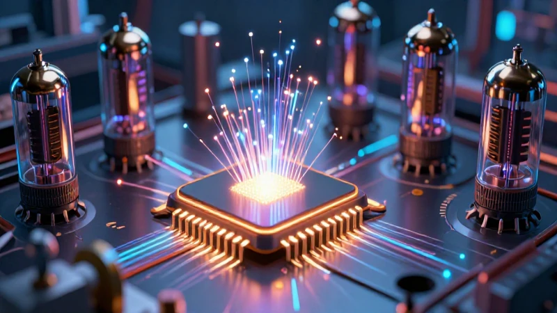 Qué es la electrónica, su historia y utilidad 3 Microchip, tubos y fibra en un diseño moderno