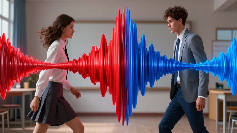 Dos estudiantes modernos con vibrante energía de sonido