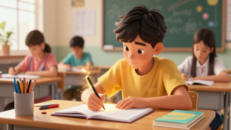 Estudiante concentrado en clase moderna y brillante