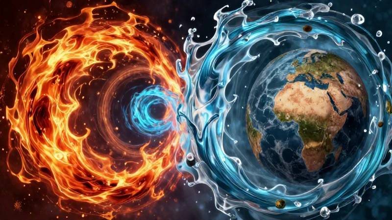 Cuatro elementos naturales convergen en un vórtice dinámico