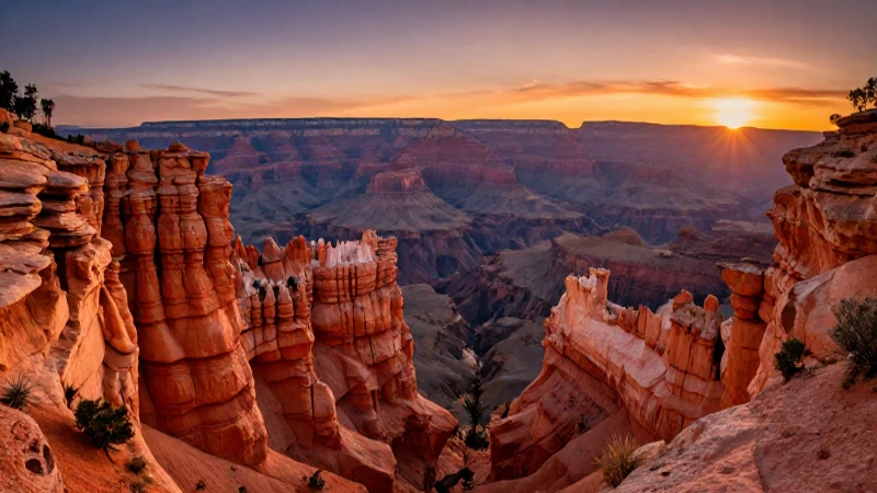 Conoce los mejoress ejemplos de elementos naturales impresionantes 3 Canyon majestuoso con rocas vibrantes al atardecer