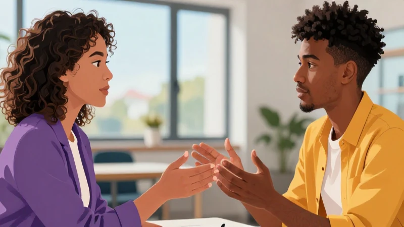 Empatía: qué es, su valor, tipos y ejemplos prácticos 4 Diálogo empático y profesional en tonos vibrantes