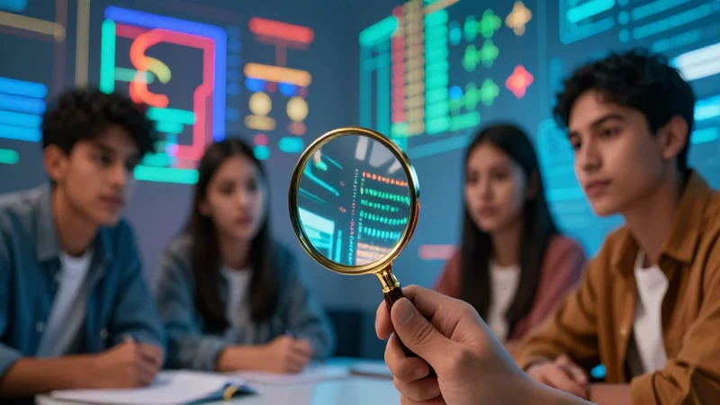 Estudiantes mexicanos observando datos abstractos