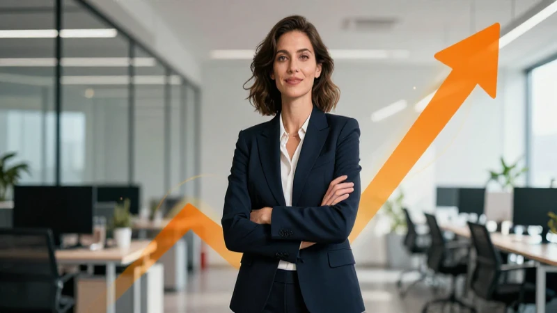 Mujer profesional con energía de crecimiento en oficina moderna