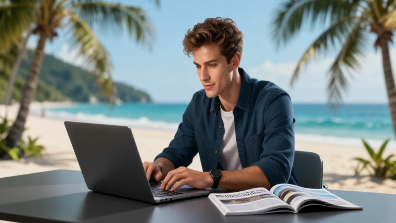 10 libros esenciales para emprendedores: guías prácticas e inspiradoras 3 Joven emprendedor en playa, elegante y vibrante