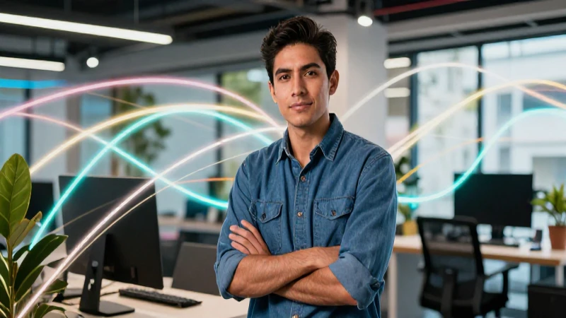 Joven empresario mexicano moderno con estética editorial