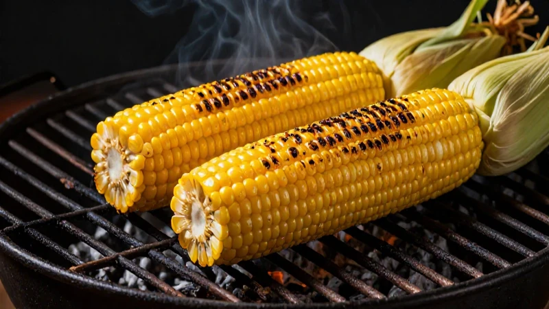Maíz asado vibrante en un fondo dramático