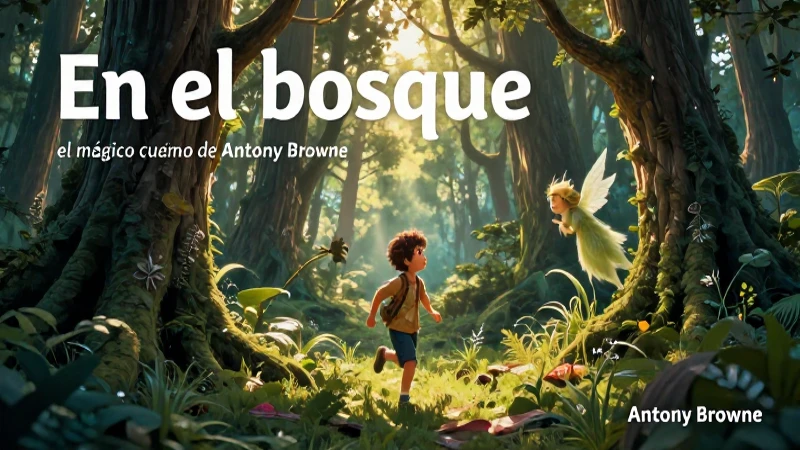 Bosque encantado con niño y espíritu