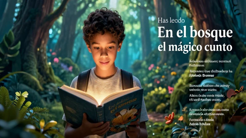 Joven curioso en bosque mágico leyendo