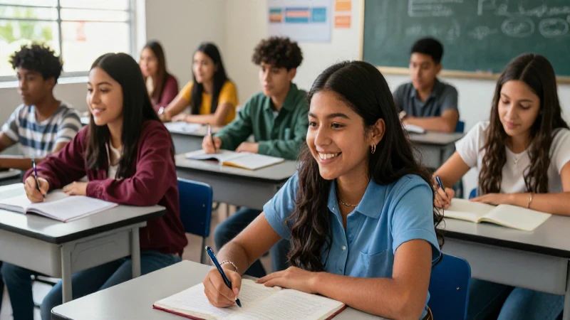 Estudiantes mexicanos aprendiendo feliz en clase