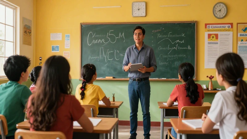 Educador vibrante liderando aula mexicana dinámica