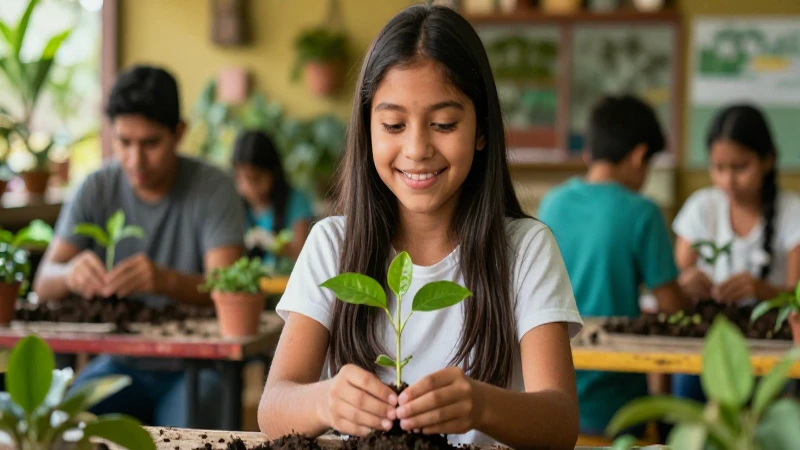 Nueva Escuela Mexicana: Educación sustentable al alcance de todos 4 Joven mexicana cuida un plantón verde