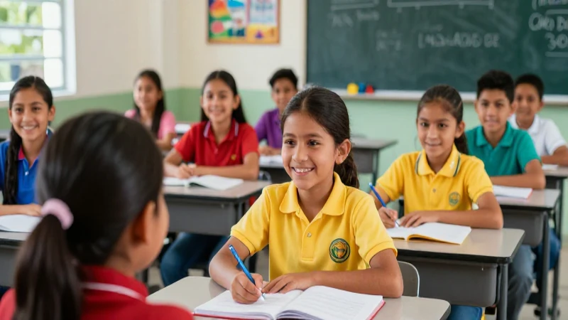 Clase mexicana vibrante con estudiantes exitosos
