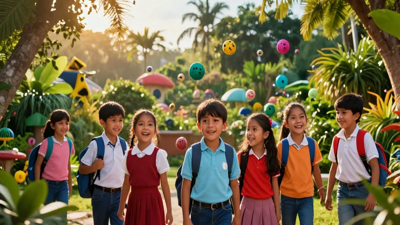 Educa para la sustentabilidad y construye un futuro sostenible 5 Niños mexicanos colaborando en ecosistema vibrante