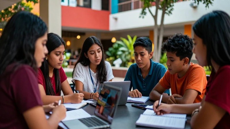 Jóvenes mexicanos colaborando en entorno moderno