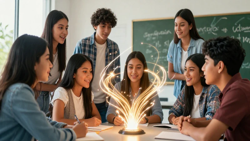 Estudiantes mexicanos entusiastas en aula moderna